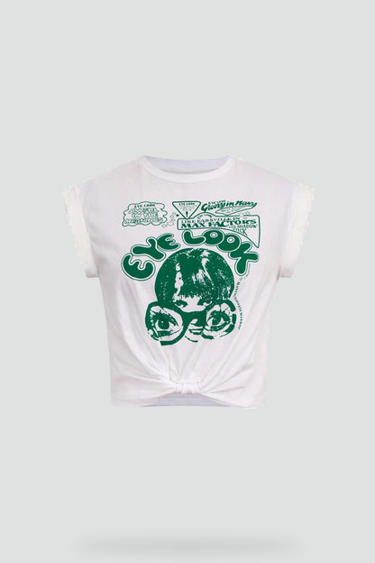 Graphic tie-front top for women