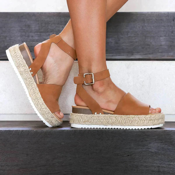 Leopard Print Flat Sandals with Ankle Strap Detail for Women