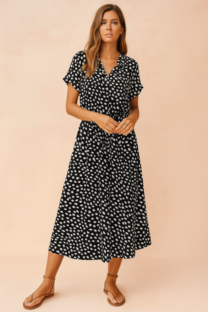 Boho midi dress floral tiered hem for women