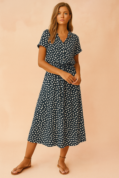 Boho midi dress floral tiered hem for women