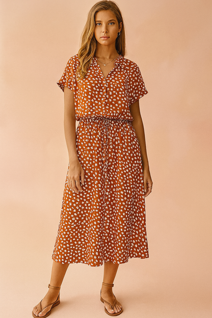 Boho midi dress floral tiered hem for women