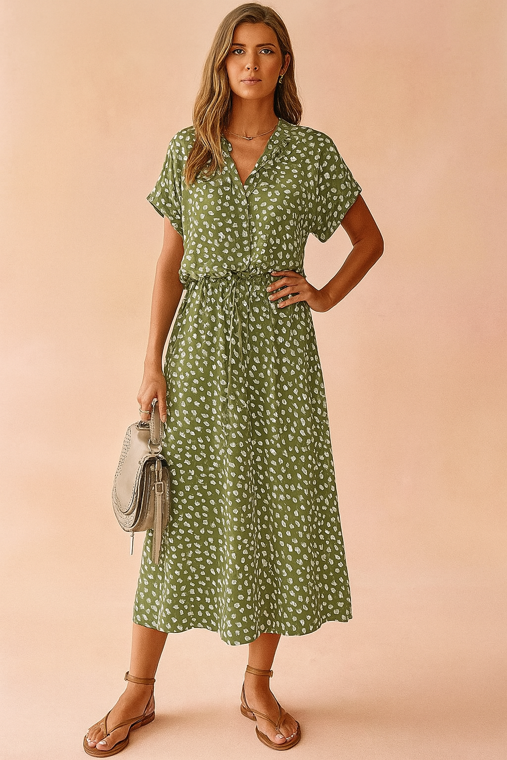 Boho midi dress floral tiered hem for women