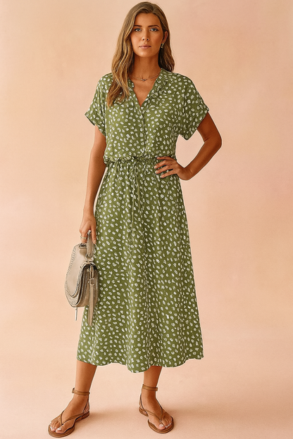 Boho midi dress floral tiered hem for women