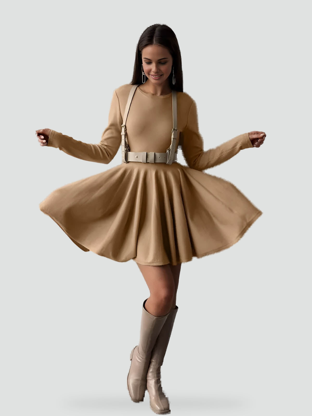 Midi Dress with Flared Skirt for Women