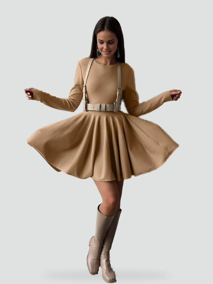 Midi Dress with Flared Skirt for Women