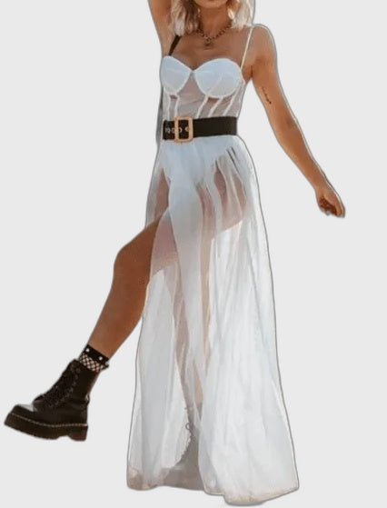 Lace Fitted Full-Length Maxi Dress with Sleeveless for Women