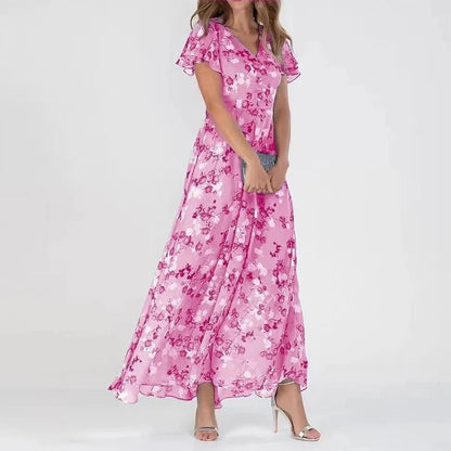 Chiffon Floral Flowing Maxi Dress with Sleeveless for Women
