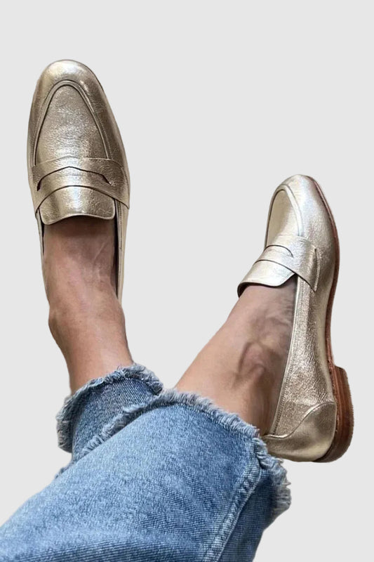 Metallic Loafers Slip-On Flat Shoes for Women