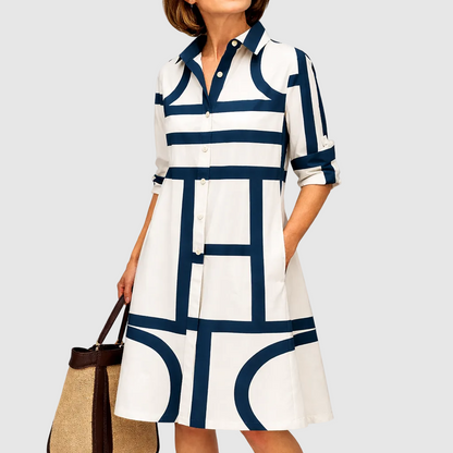 White Midi Dress with Round Neck for women