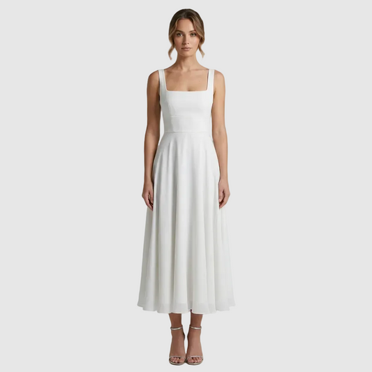 Fitted Flared Square Neck Midi Dress for Women