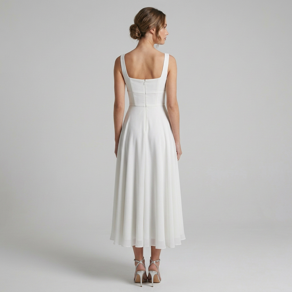 Fitted Flared Square Neck Midi Dress for Women