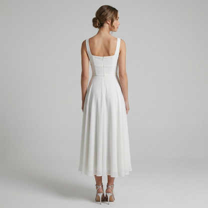 Fitted Flared Square Neck Midi Dress for Women
