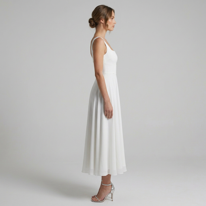 Fitted Flared Square Neck Midi Dress for Women