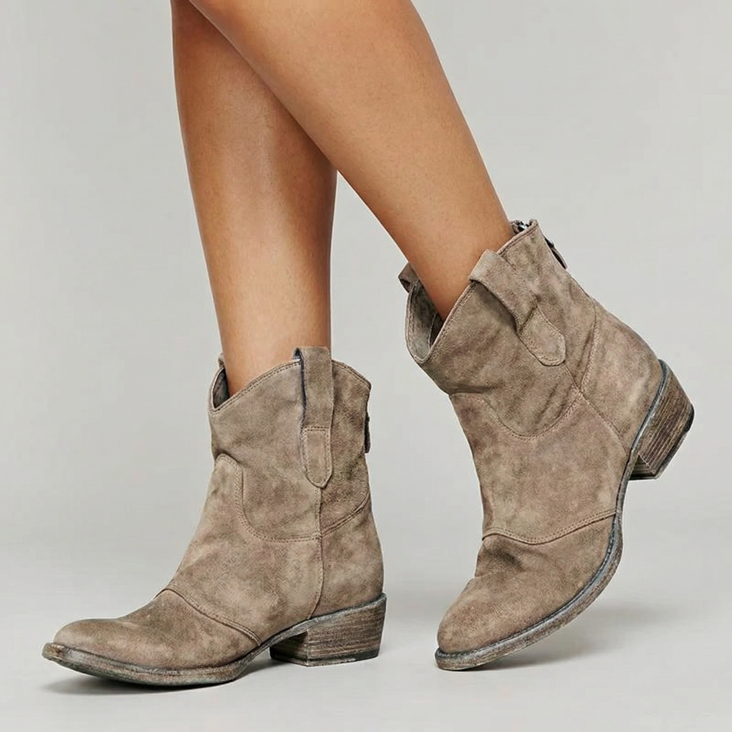 Western Ankle Boots with Faux Leather