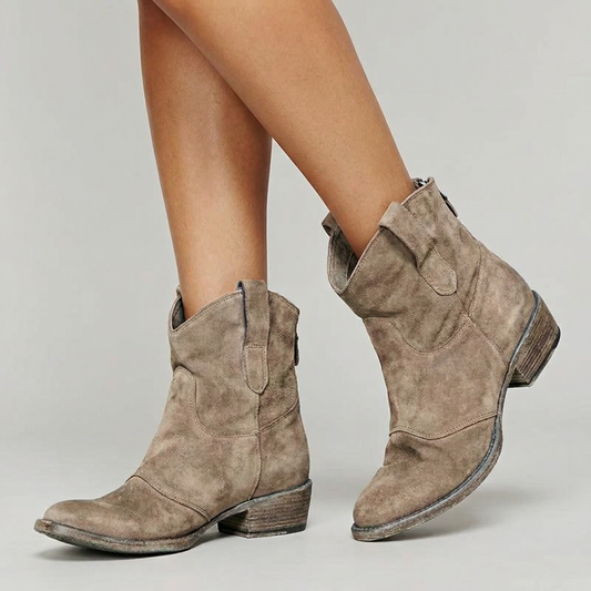 Western Ankle Boots with Faux Leather