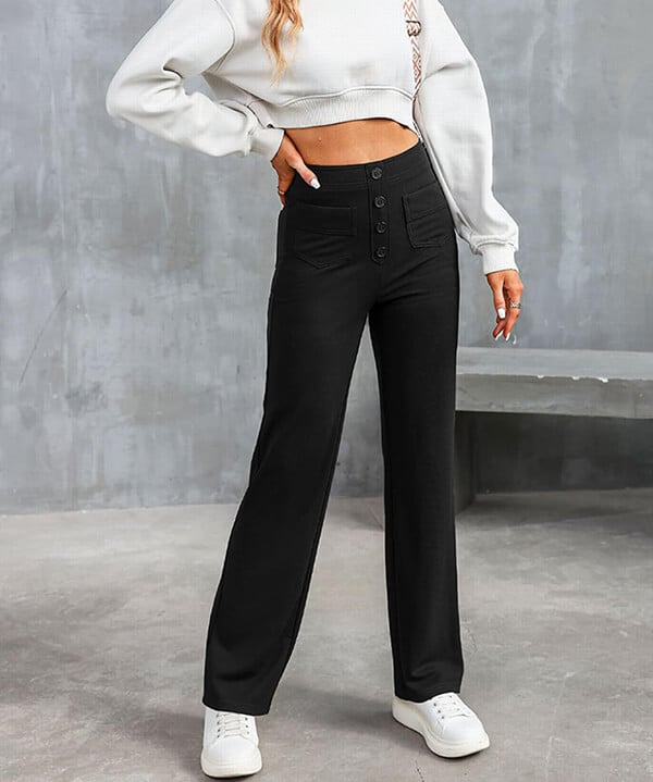Wide Leg Trousers High Waist Elasticated Waistband for Women