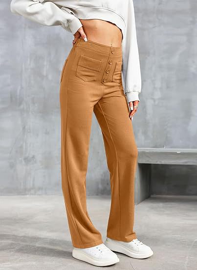 Wide Leg Trousers High Waist Elasticated Waistband for Women