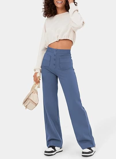 Wide Leg Trousers High Waist Elasticated Waistband for Women
