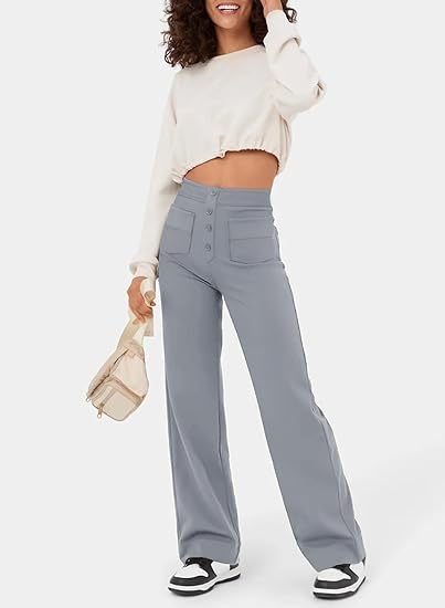 Wide Leg Trousers High Waist Elasticated Waistband for Women