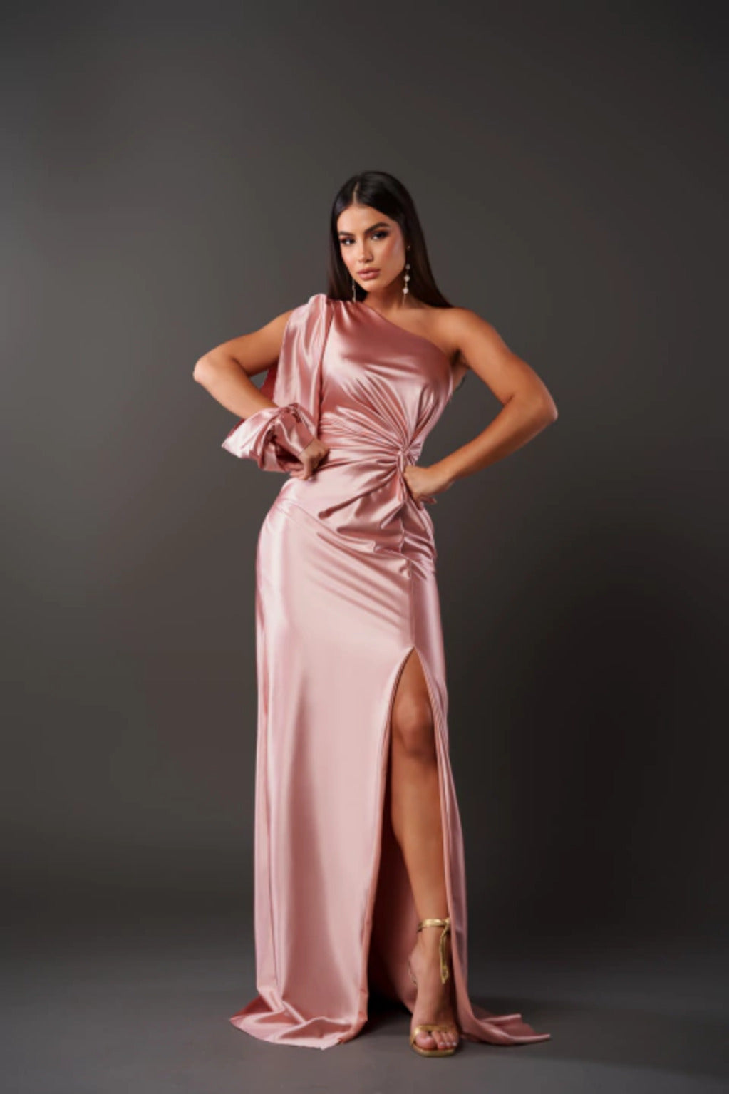 Satin Fitted One-Shoulder Maxi Dress for Women