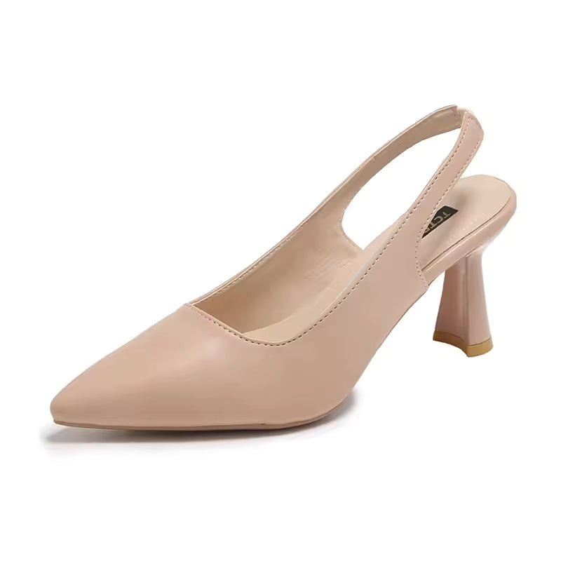 Pointed Toe Kitten Heel Mule Shoes in Black Beige and Apricot for Women