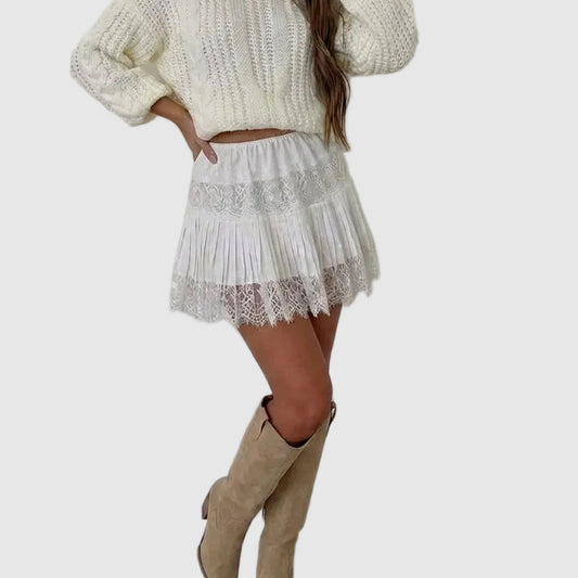 Pleated Lace Mini Skirt for Women
