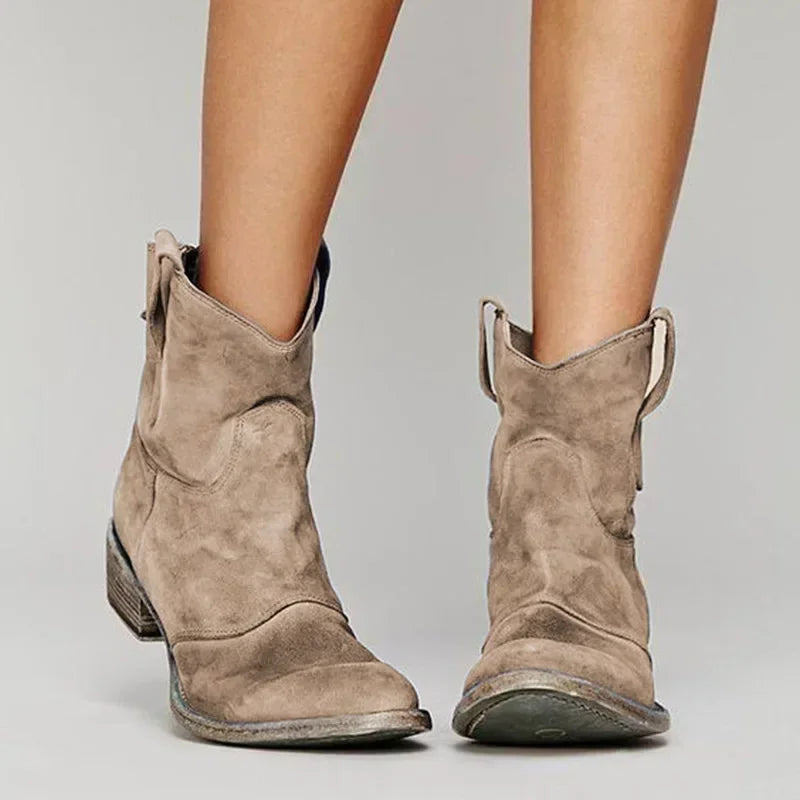 Western Ankle Boots with Faux Leather