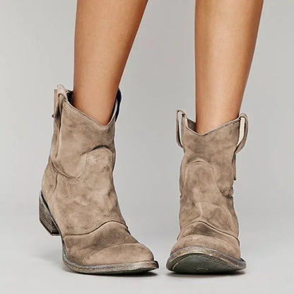 Western Ankle Boots with Faux Leather