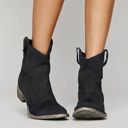 Western Ankle Boots with Faux Leather