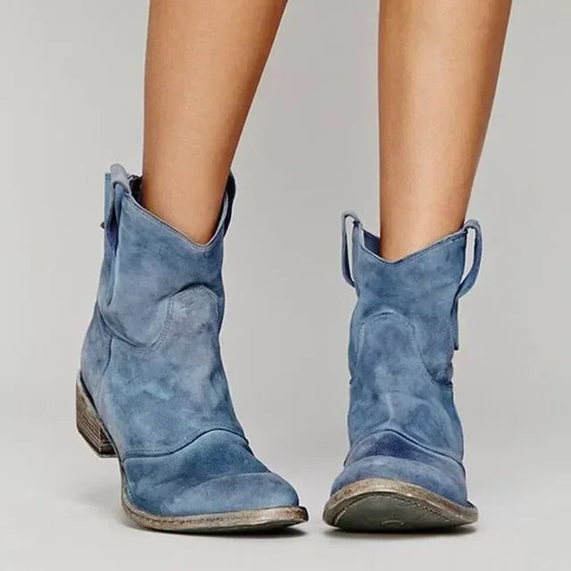 Western Ankle Boots with Faux Leather
