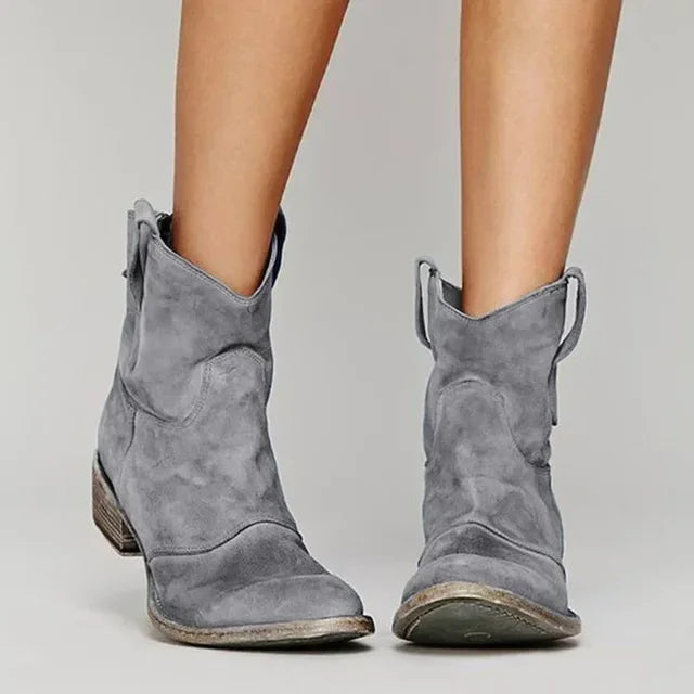 Western Ankle Boots with Faux Leather