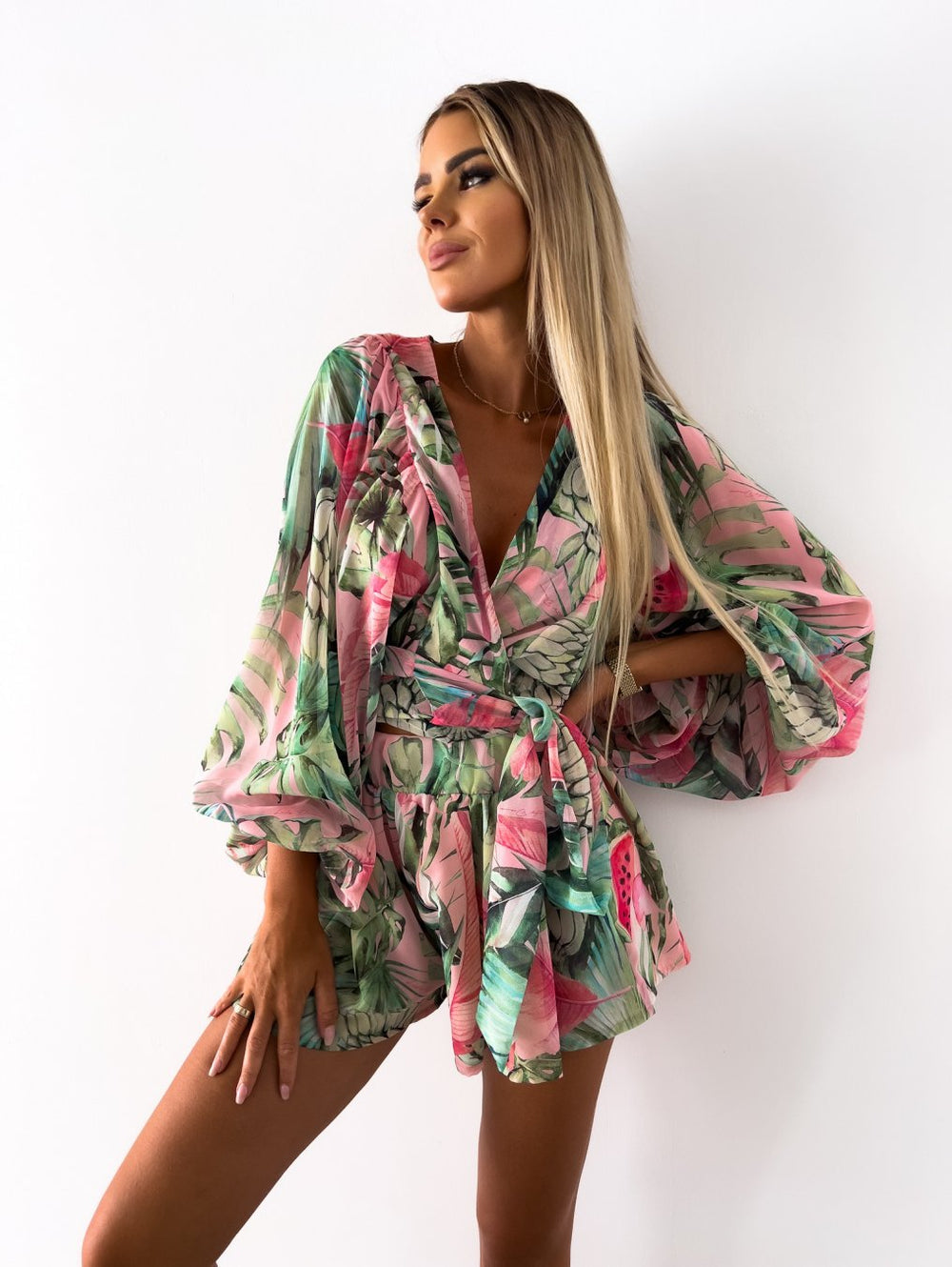 Tropical Kimono Sleeve Playsuit for Women