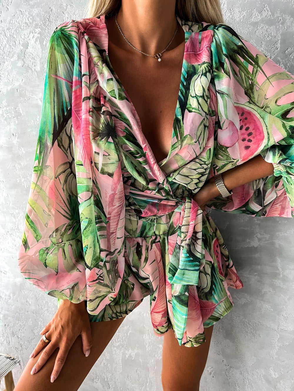Tropical Kimono Sleeve Playsuit for Women