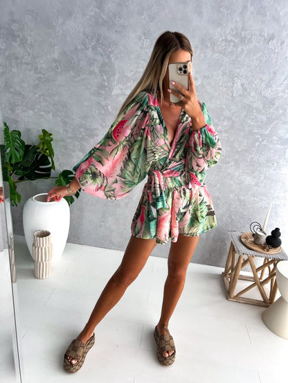 Tropical Kimono Sleeve Playsuit for Women