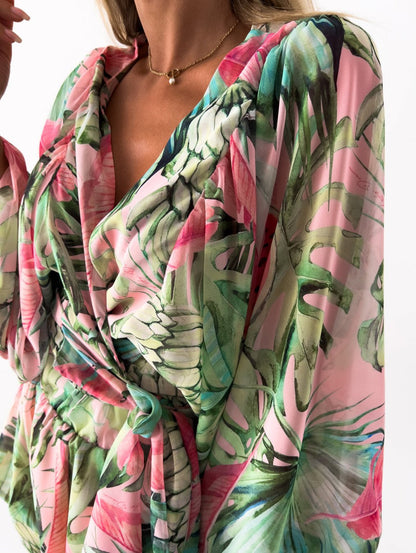Tropical Kimono Sleeve Playsuit for Women
