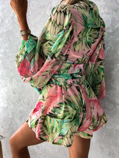Tropical Kimono Sleeve Playsuit for Women