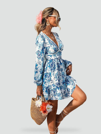 Floral Midi Dress with V-Neckline for Women
