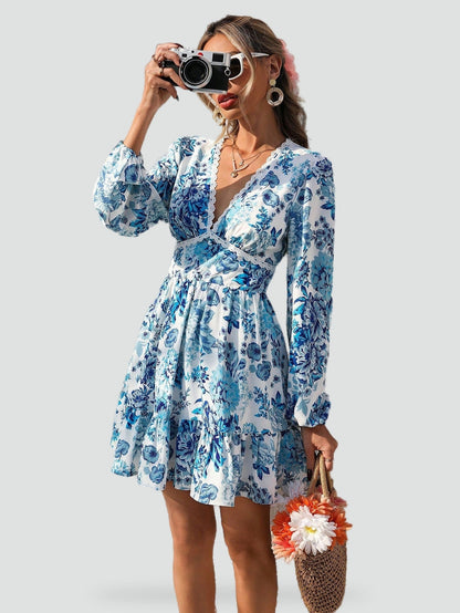 Floral Midi Dress with V-Neckline for Women