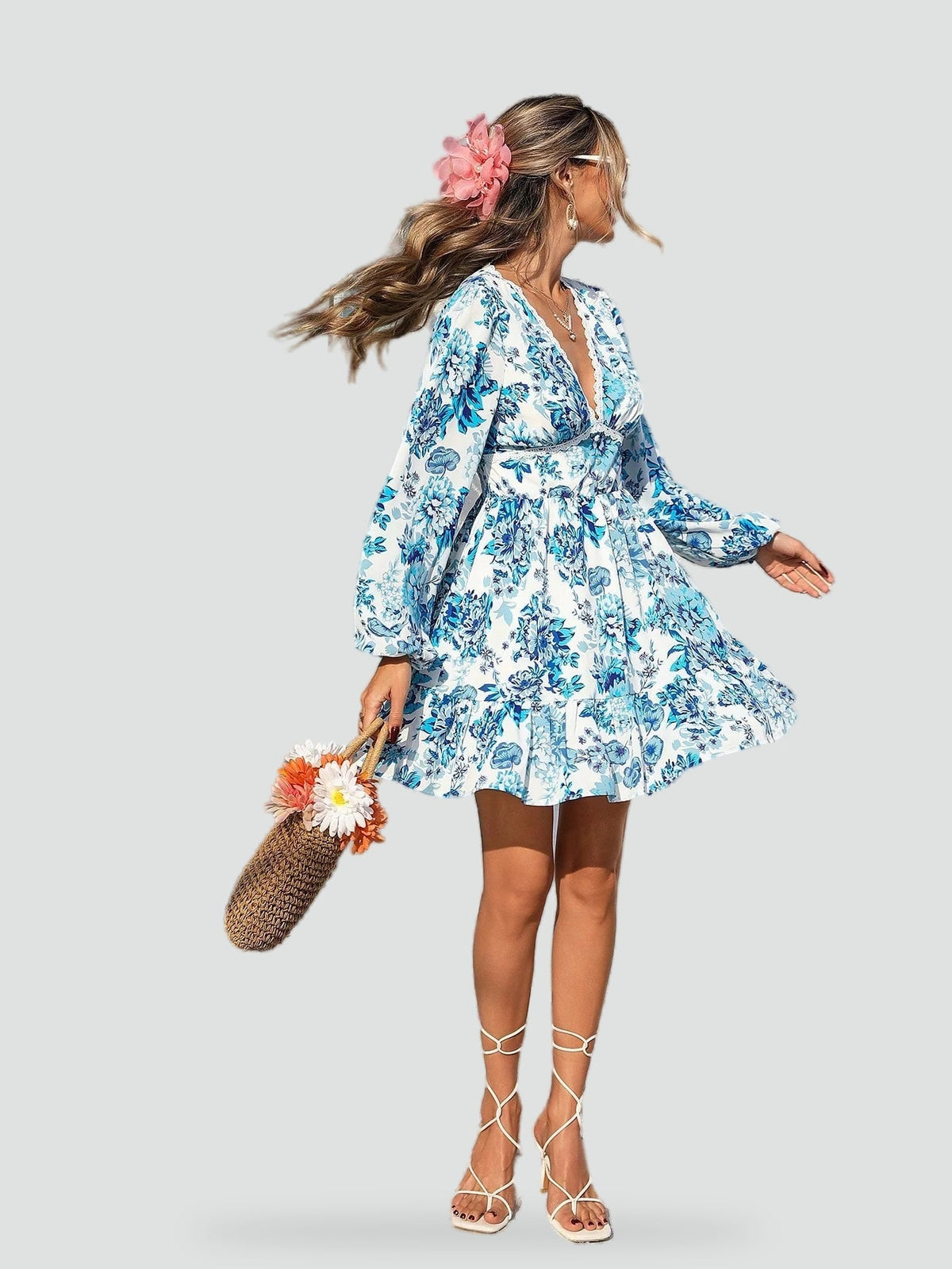 Floral Midi Dress with V-Neckline for Women