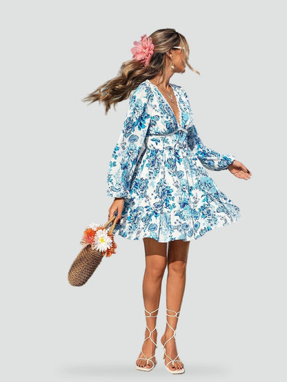 Floral Midi Dress with V-Neckline for Women