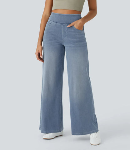 Wide Leg Trousers High Waisted Elasticated Waistband for Women