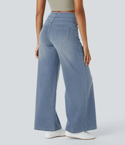 Wide Leg Trousers High Waisted Elasticated Waistband for Women