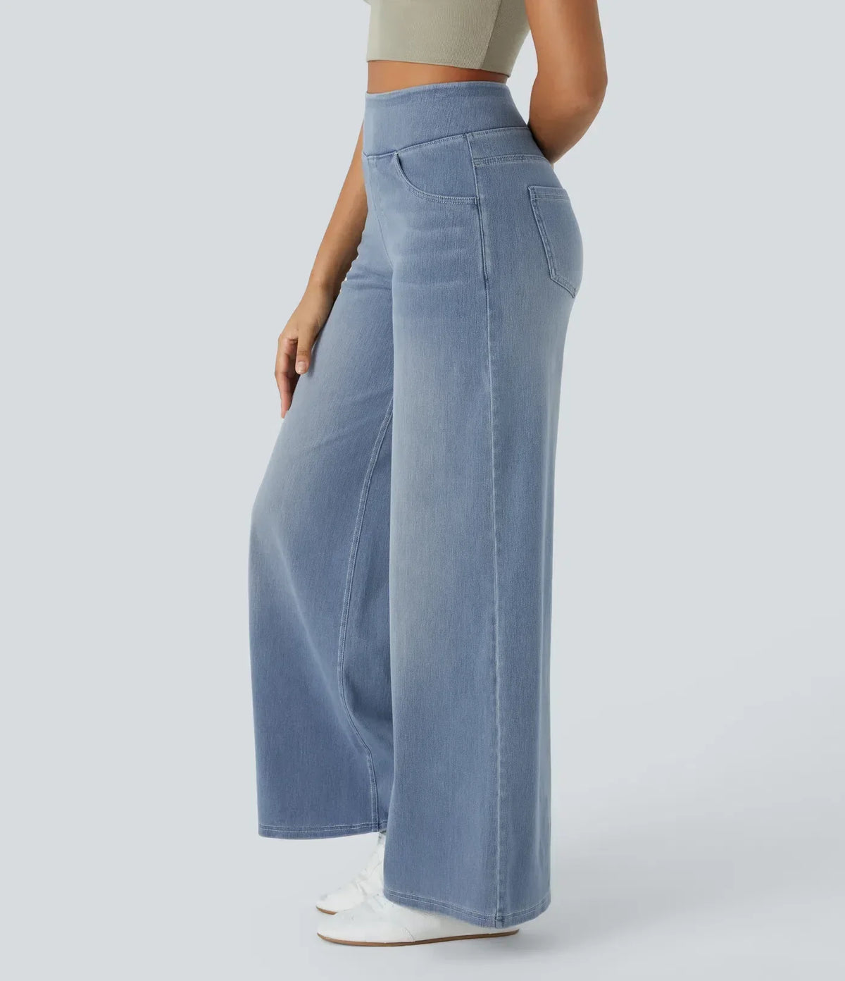 Wide Leg Trousers High Waisted Elasticated Waistband for Women