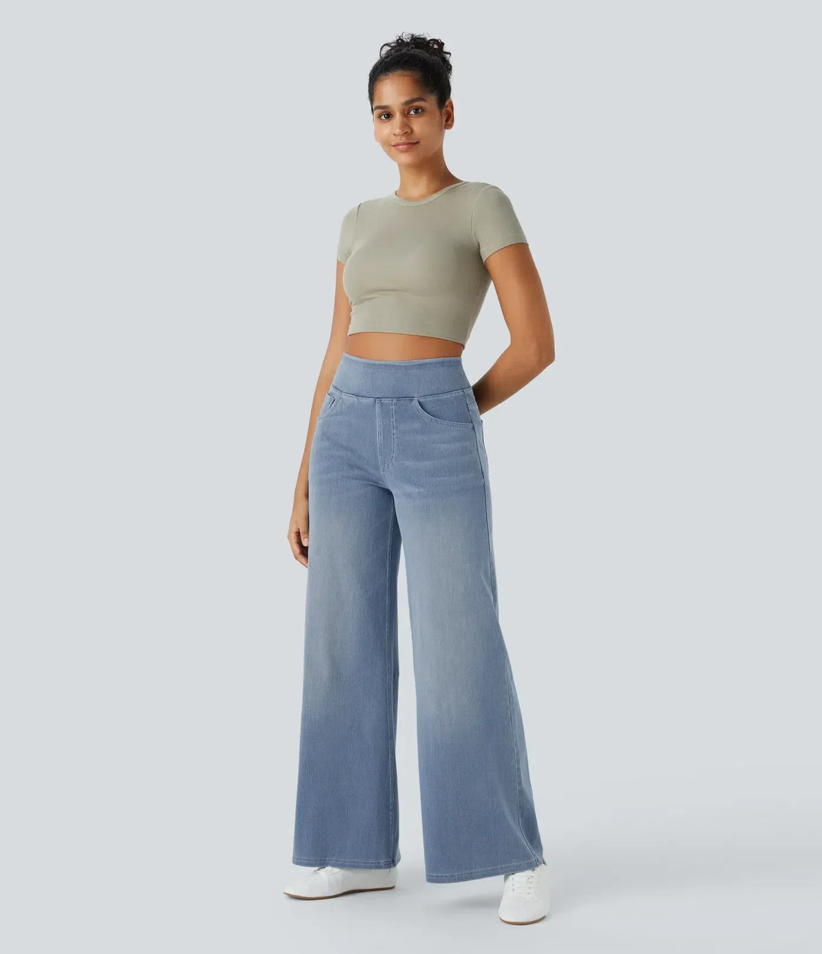 Wide Leg Trousers High Waisted Elasticated Waistband for Women