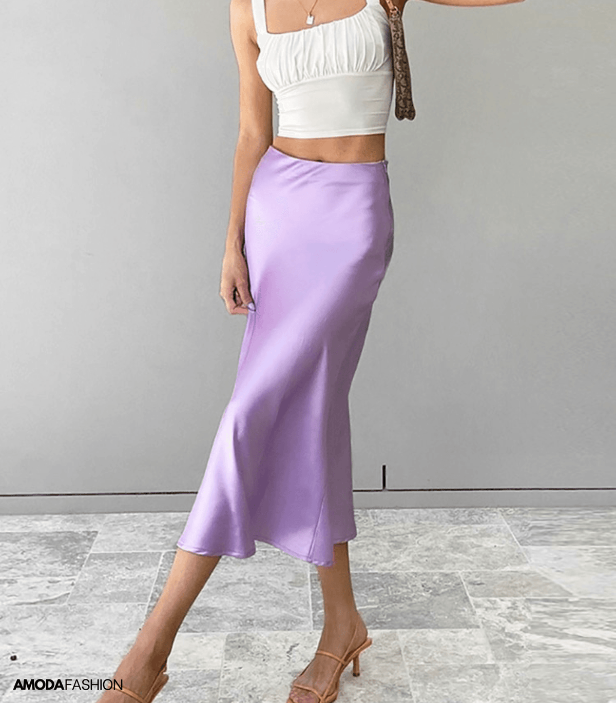 Satin Midi Skirt High Waist Pleated for women