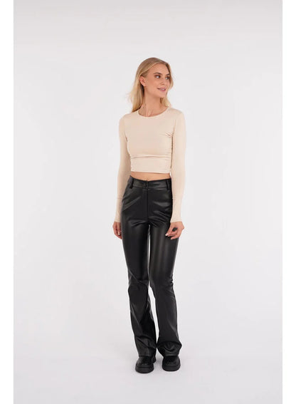 Vegan Leather Flared Trousers with High Waist for Women
