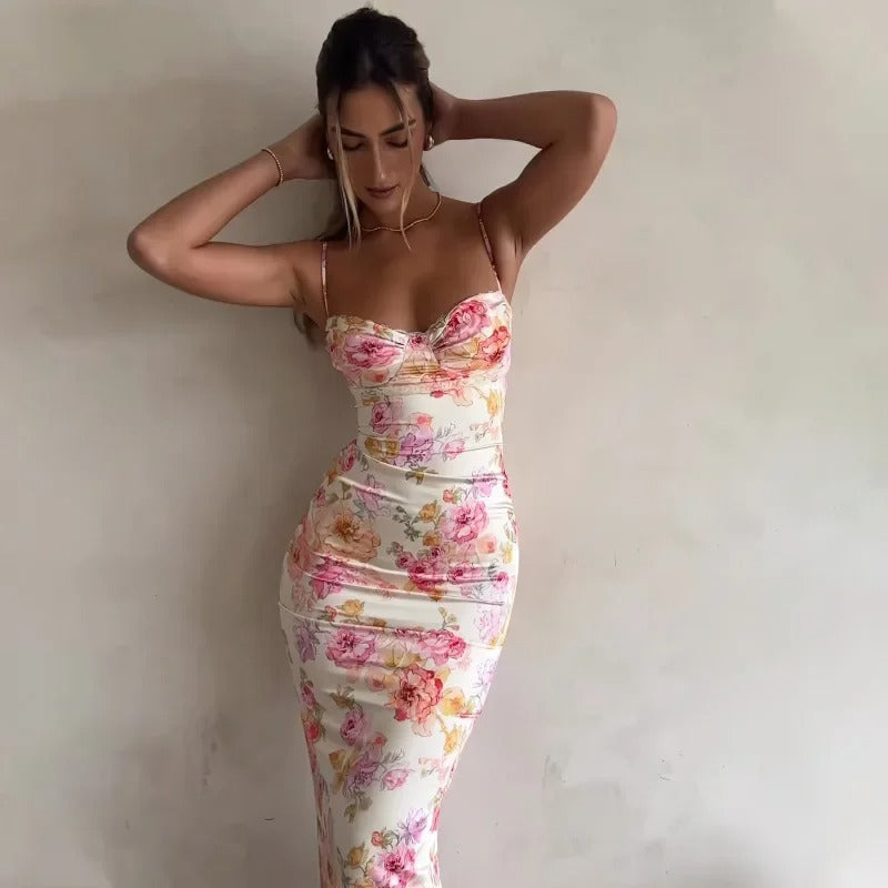 Floral Lace Trim Full-Length Maxi Dress with Flowing for Women