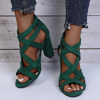 Suede Block Heels with Ankle Strap for Women