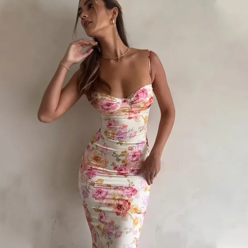 Floral Lace Trim Full-Length Maxi Dress with Flowing for Women