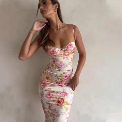 Floral Lace Trim Full-Length Maxi Dress with Flowing for Women